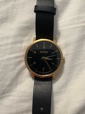 Nixon Black Dial Gold-Tone Case Leather Strap Watch